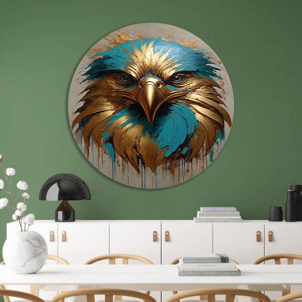 Abstracte Turkoois en Gouden Adelaar aluminium muurcirkel