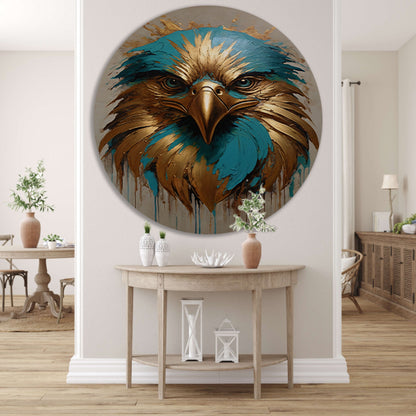 Abstracte Turkoois en Gouden Adelaar aluminium muurcirkel
