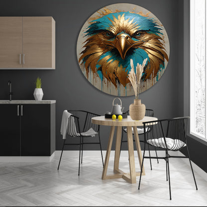 Abstracte Turkoois en Gouden Adelaar aluminium muurcirkel