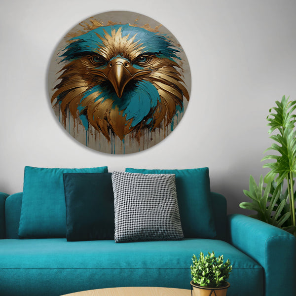 Abstracte Turkoois en Gouden Adelaar aluminium muurcirkel