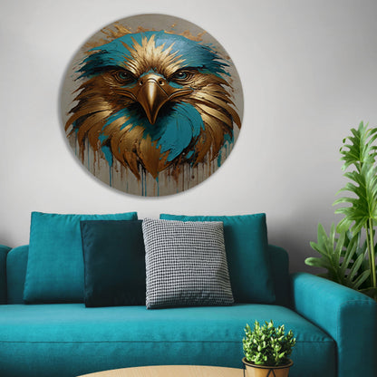 Abstracte Turkoois en Gouden Adelaar aluminium muurcirkel