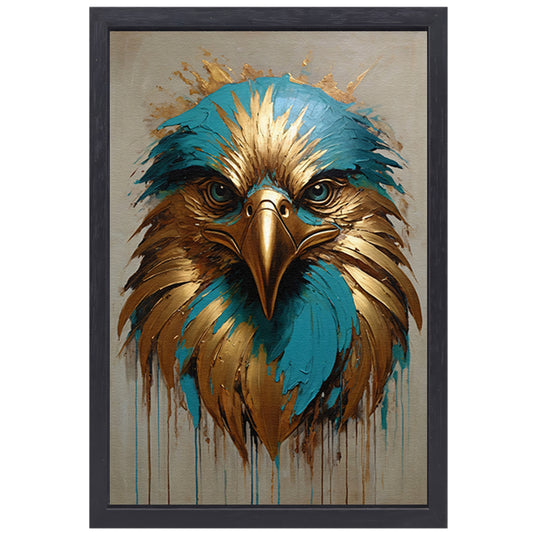 Abstracte Turkoois en Gouden Adelaar canvas met baklijst