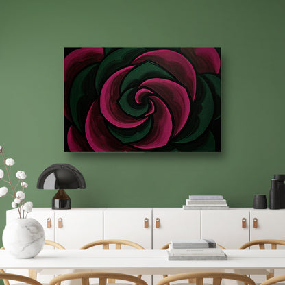Abstract schilderij van bloem in groene en roze tinten poster