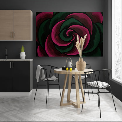 Abstract schilderij van bloem in groene en roze tinten poster