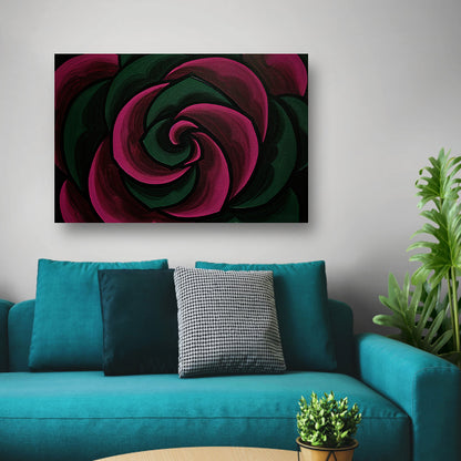 Abstract schilderij van bloem in groene en roze tinten poster