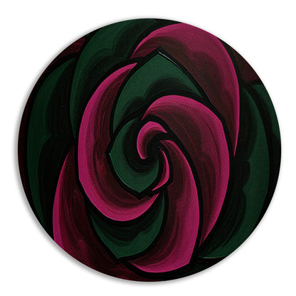 Abstract schilderij van bloem in groene en roze tinten forex muurcirkel
