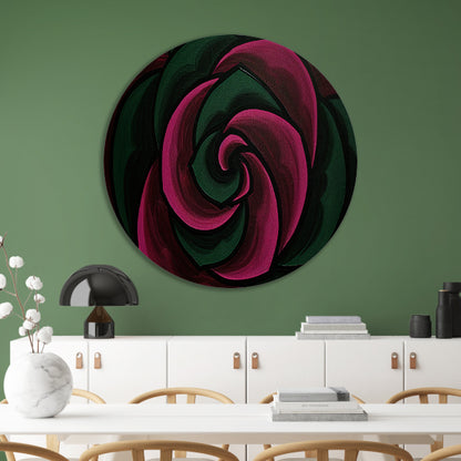 Abstract schilderij van bloem in groene en roze tinten forex muurcirkel