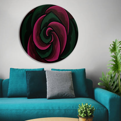 Abstract schilderij van bloem in groene en roze tinten forex muurcirkel