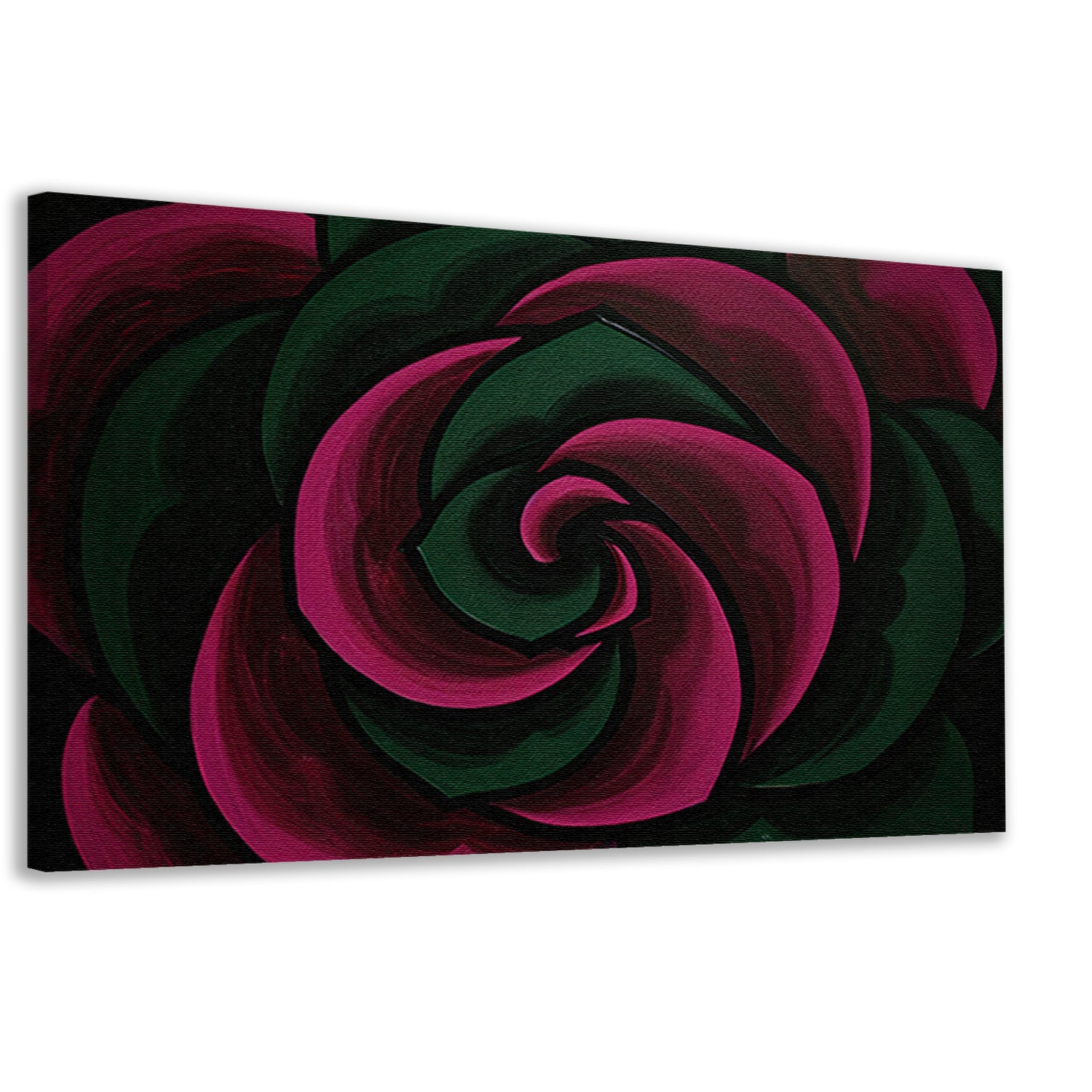 Abstract schilderij van bloem in groene en roze tinten canvas