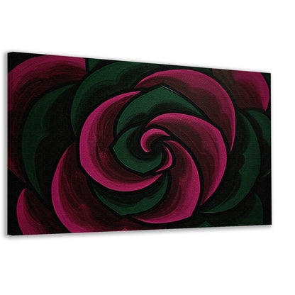 Abstract schilderij van bloem in groene en roze tinten canvas