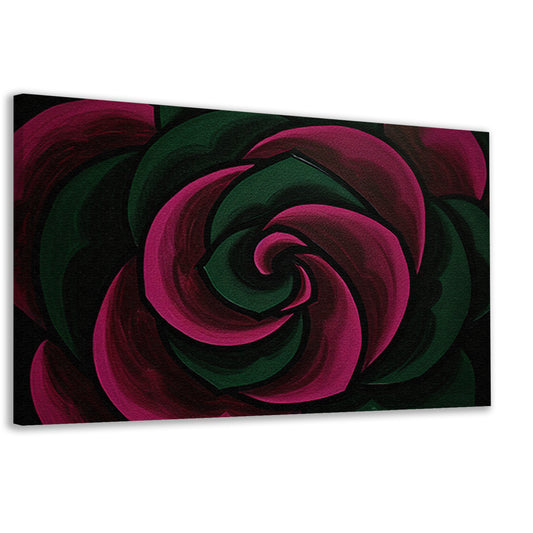 Abstract schilderij van bloem in groene en roze tinten canvas