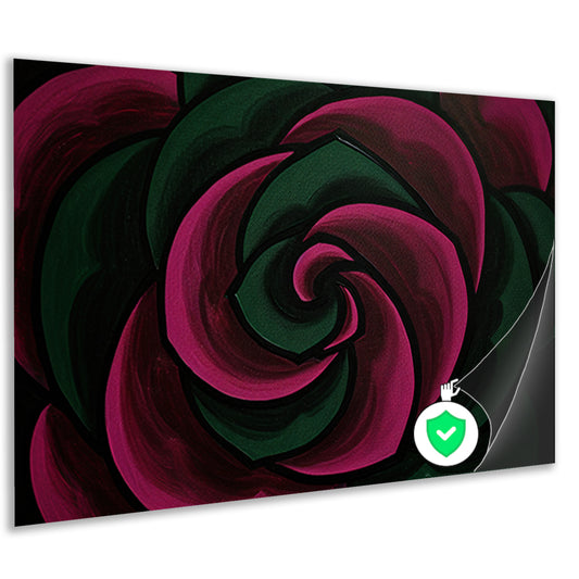 Abstract schilderij van bloem in groene en roze tinten poster