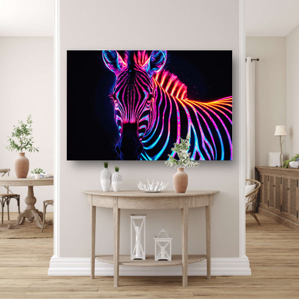 Neon Zebra in Psychedelische Kleuren poster