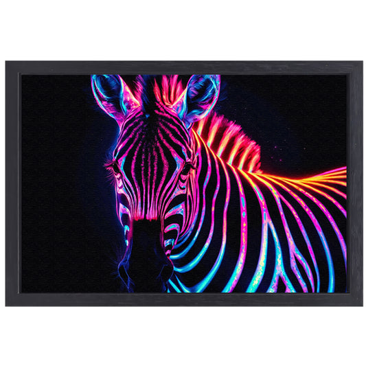 Neon Zebra in Psychedelische Kleuren canvas met baklijst
