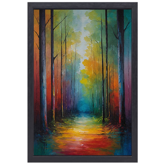 Betoverend Kleurrijk Boslaan Kunstwerk canvas met baklijst