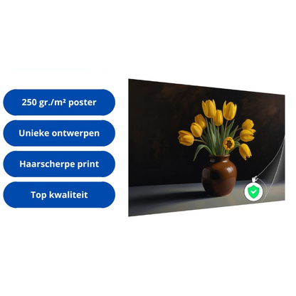 Blauw-geel landschap met horizontale lijnen poster