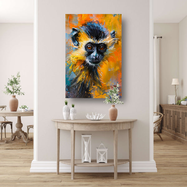 Kleurrijk abstract schilderij van een aap canvas met baklijst