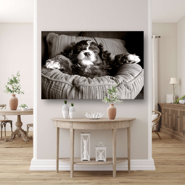 Slapende viervoeter: Slapende viervoeter in comfortabel bed. canvas