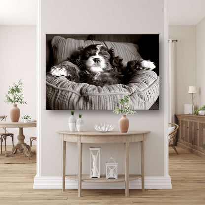 Slapende viervoeter: Slapende viervoeter in comfortabel bed. canvas