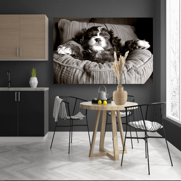 Slapende viervoeter: Slapende viervoeter in comfortabel bed. canvas met baklijst