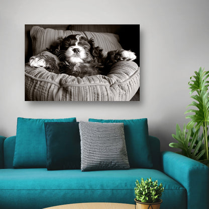 Slapende viervoeter: Slapende viervoeter in comfortabel bed. canvas