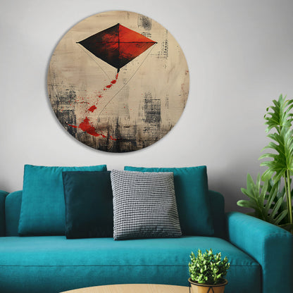 Rode vlieger Abstract kunst aluminium muurcirkel