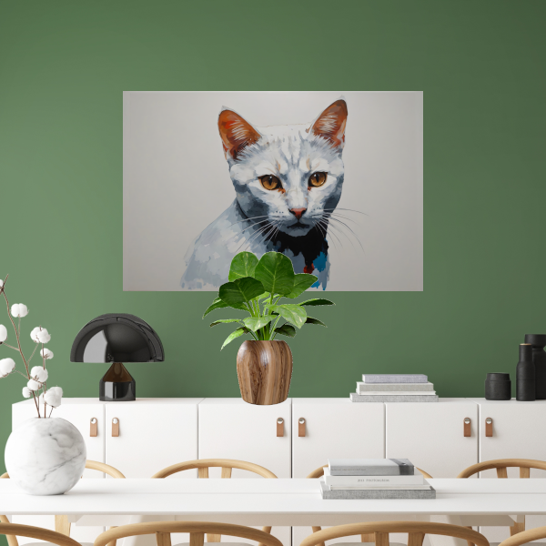 Modern Minimalistisch Portret van een Kat canvas met baklijst