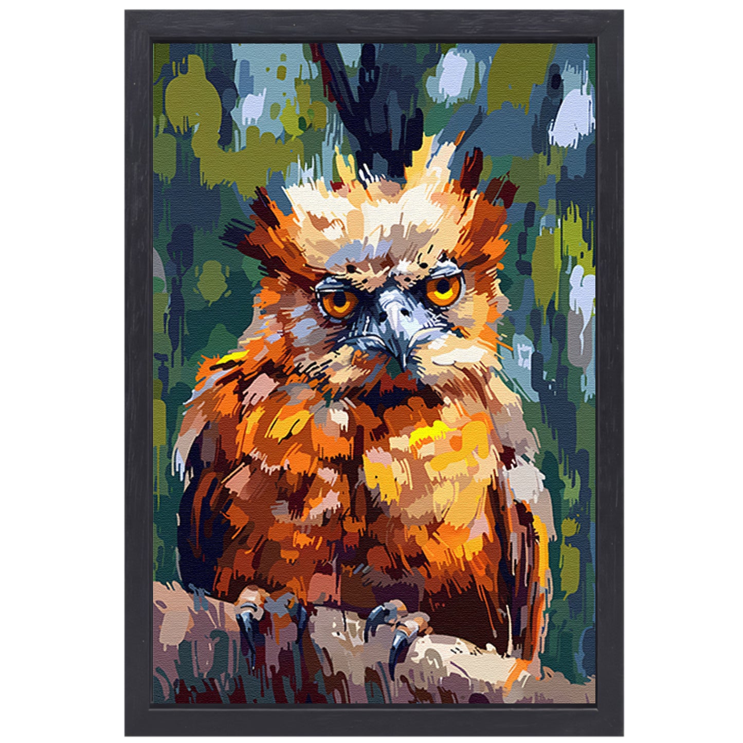 Digitale kunst van kleurrijke vogel in natuur canvas met baklijst