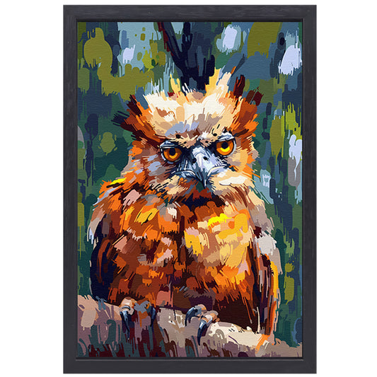 Digitale kunst van kleurrijke vogel in natuur canvas met baklijst