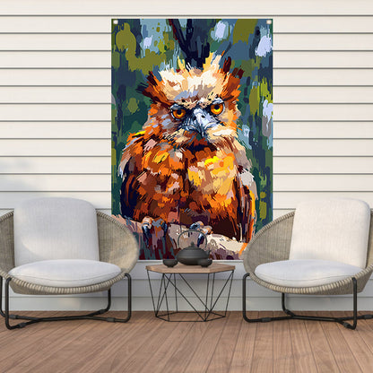 Digitale kunst van kleurrijke vogel in natuur tuinposter