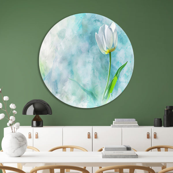 Prachtige aquarel schildering van een tulp aluminium muurcirkel