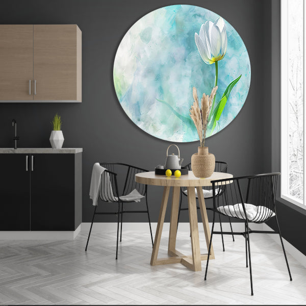 Prachtige aquarel schildering van een tulp aluminium muurcirkel
