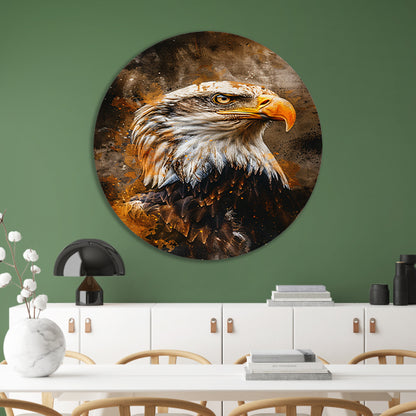 Dynamisch portret van adelaar in rustieke stijl aluminium muurcirkel