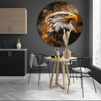 Dynamisch portret van adelaar in rustieke stijl aluminium muurcirkel