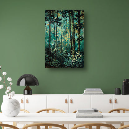 Realistisch schilderij van een groen bos poster