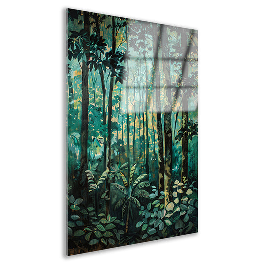 Realistisch schilderij van een groen bos acrylglas