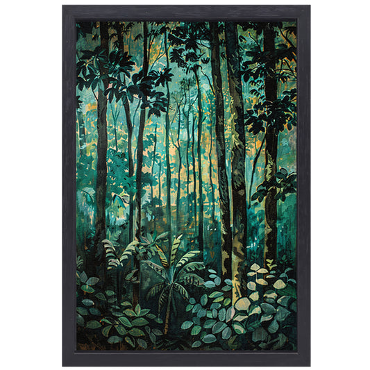 Realistisch schilderij van een groen bos canvas met baklijst