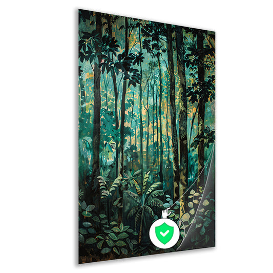 Realistisch schilderij van een groen bos poster
