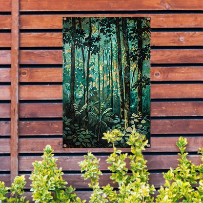 Realistisch schilderij van een groen bos tuinposter