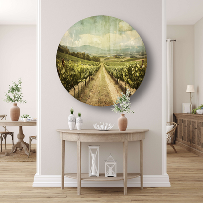 Rustieke wijngaard met sepia hemel aluminium muurcirkel