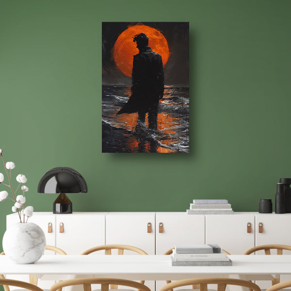 Silhouet tegen de gloeiende maannacht poster