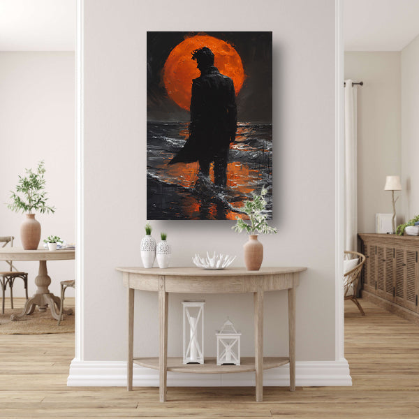 Silhouet tegen de gloeiende maannacht poster
