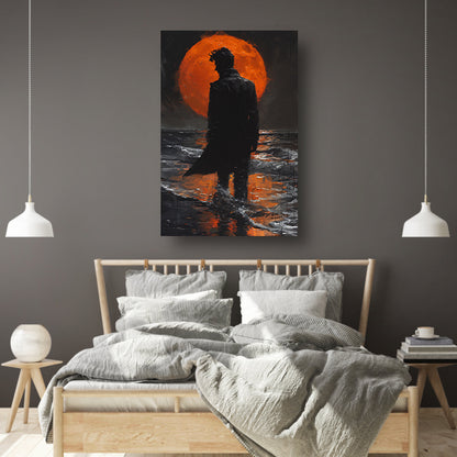 Silhouet tegen de gloeiende maannacht poster