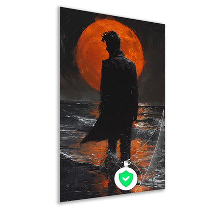 Silhouet tegen de gloeiende maannacht poster