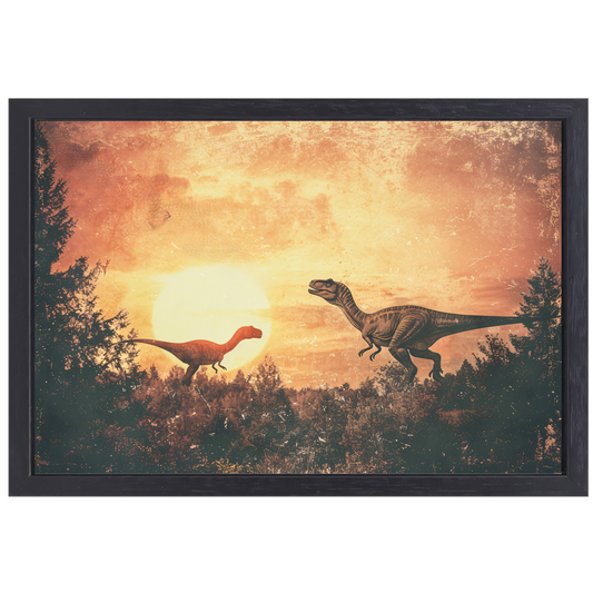 Surrealistische dinosaurusdroom canvas met baklijst