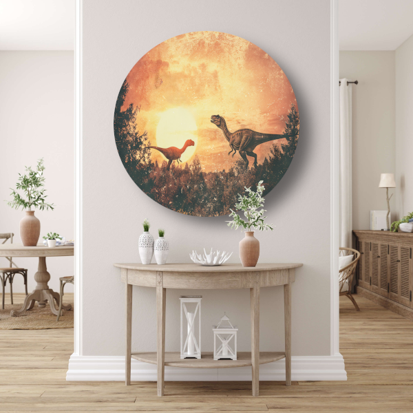 Surrealistische dinosaurusdroom aluminium muurcirkel