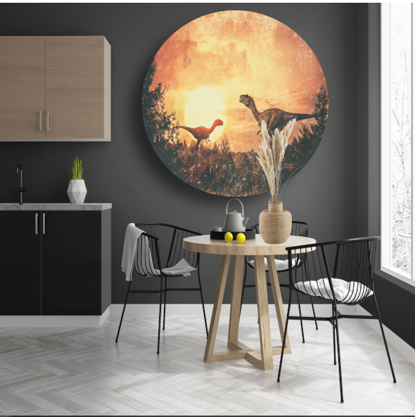 Surrealistische dinosaurusdroom aluminium muurcirkel