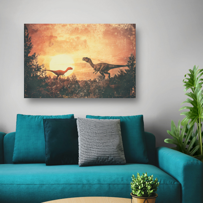 Surrealistische dinosaurusdroom canvas met baklijst