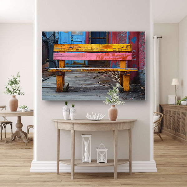 Minimalistisch bank op stoep canvas met baklijst