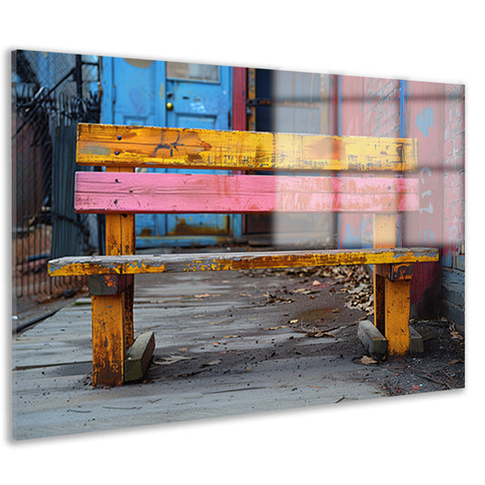 Minimalistisch bank op stoep acrylglas